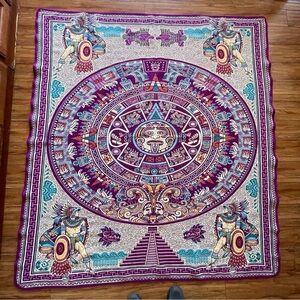 Bed Cover Throw Quilt Aztec Maya Calendar Mexican Style Handmade.